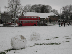 Bus pictured with snowballs