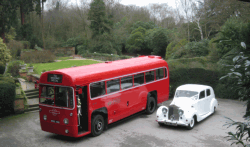 Bus with wedding car