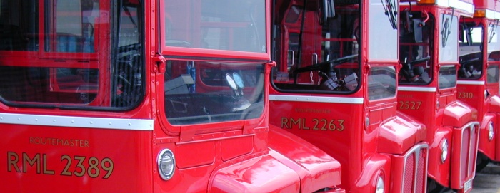 Line up of Routemasters