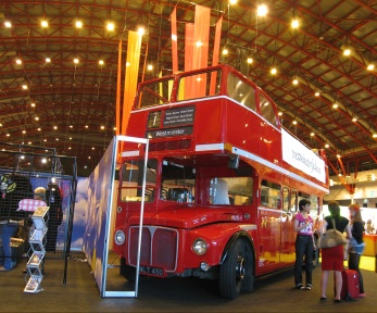 Open Topper with Open Platform at Earls Court Exhibition Centre; Westminster Uni stand